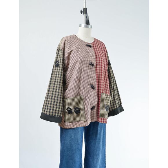 Vintage Cute Dog Lover Plaid Cotton Chore Jacket with Bone Buttons M L - Picture 4 of 8